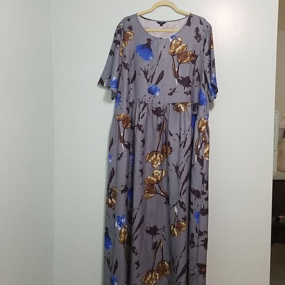 Floryday dusty blue with brown floral print maxi dress, size XL. NWT. - Picture 1 of 7